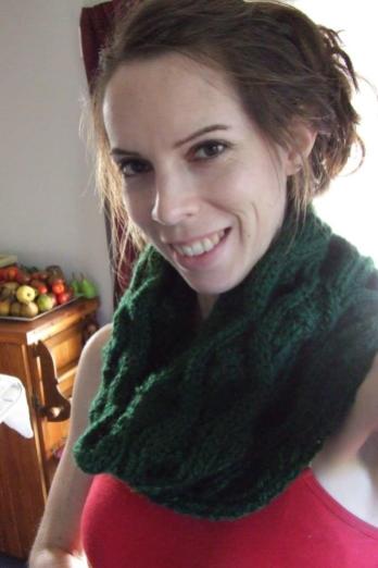 Spontaneous summer selfie with the knitted cowl. Now, quick, take it off; it's too hot!