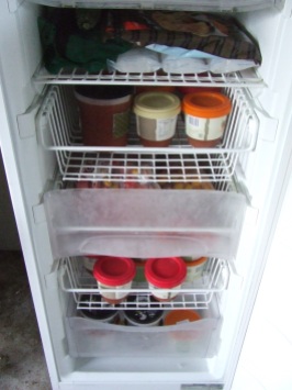 Of the five baskets in the 'preserving freezer', four now contain tomato soup, spring onion soup or frozen tomatoes.