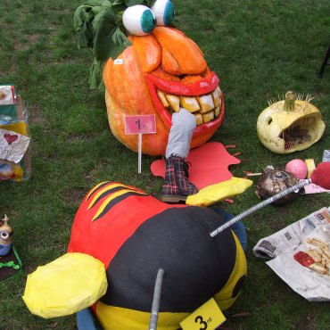 A man-eating pumpkin and a buzzy bee.
